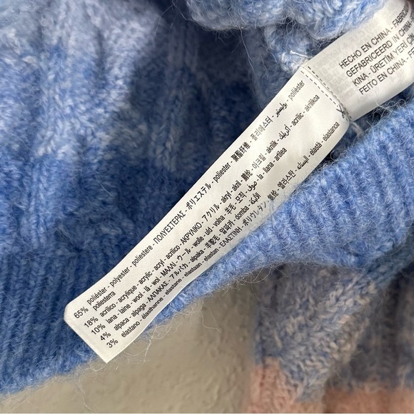 Zara Chunky Cable Knit Wool Alpaca Blend Cropped Cardigan Blue & Pink Large NEW - Picture 8 of 8